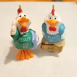 Hallmark "Mom to Be/Dad to Be" Set Hen & Rooster Anthropomorphic Christm…